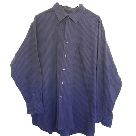 Van Heusen Men’s Shirt Untucked striped blue casual or dress 18-18 1/2 34/35 - Picture 1 of 7